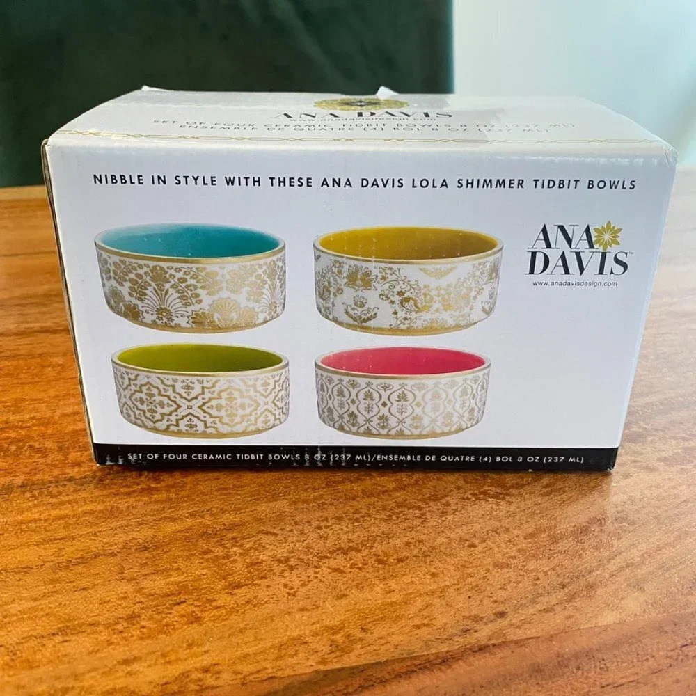 Ana Davis Lola Shimmer Ceramic Tidbit Serving Bowls 8oz Set of 4 Bright … - Picture 14 of 15